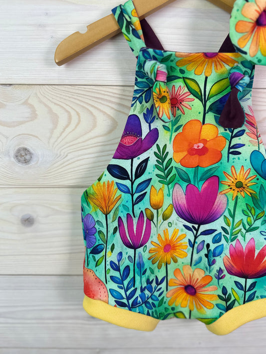 Bright Floral Organic Baby Overalls – Eco-Friendly & Soft