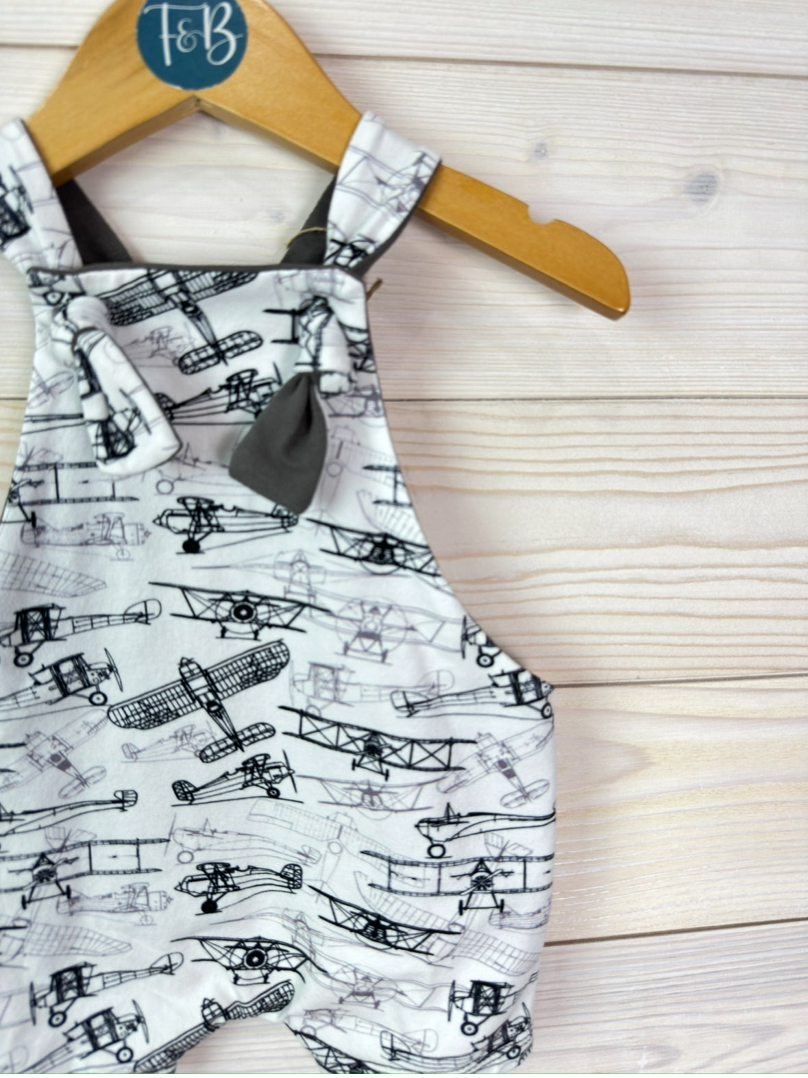 Vintage Baby Romper – Handmade Airplane Print Outfit (Cotton/Organic)