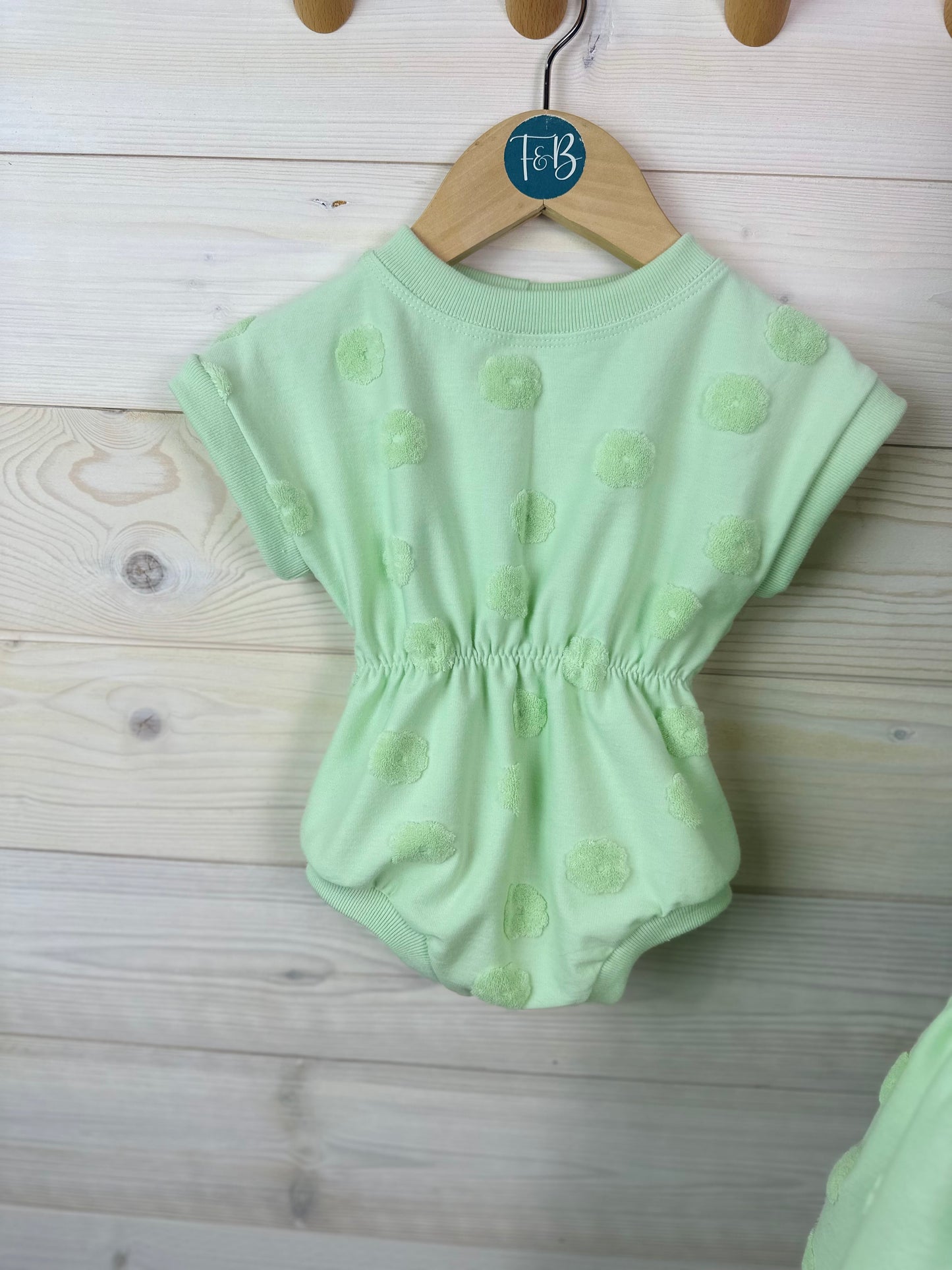Organic Mint Jacquard Slub Romper