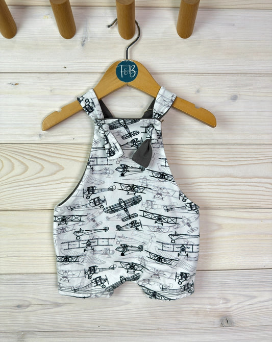 Vintage Baby Romper – Handmade Airplane Print Outfit (Cotton/Organic)