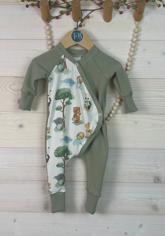 Organic Recycling Animals Cross-Over Romper