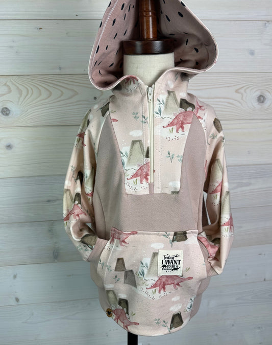 Organic Pink Dino Half-Zip Hoodie