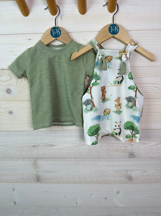 Organic Recycling Animals Overall and Tee Set