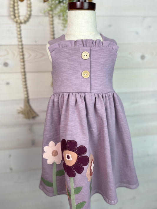 3T Floral and mushroom elderberry slub dress