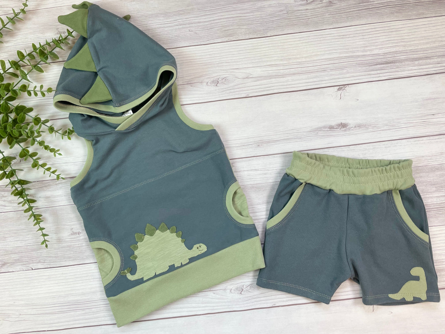 3T Organic dinosaur hooded tank with matching jogger shorts