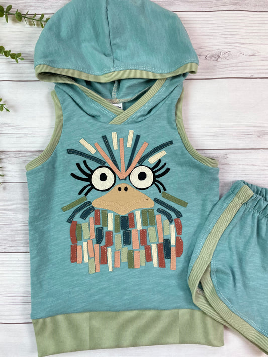 4T Ostrich appliqued hooded tank and matching track shorts