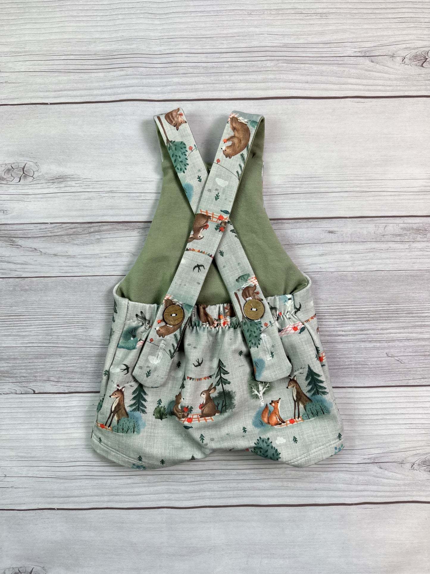 Forest Animal Picnic Cross-back Overalls