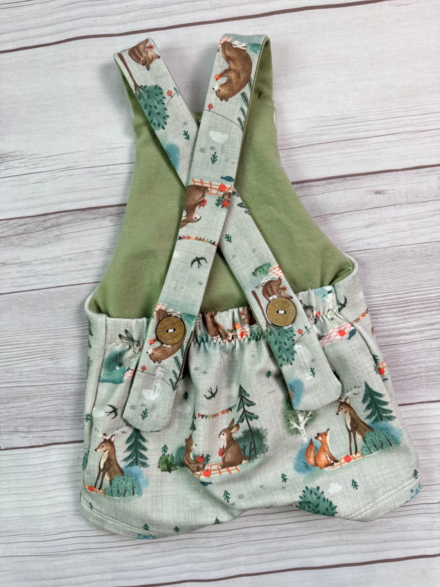 Forest Animal Picnic Cross-back Overalls